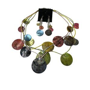 Vintage Avon Necklace Earring set 16 inch Pastel Shell 4 Strand Layered